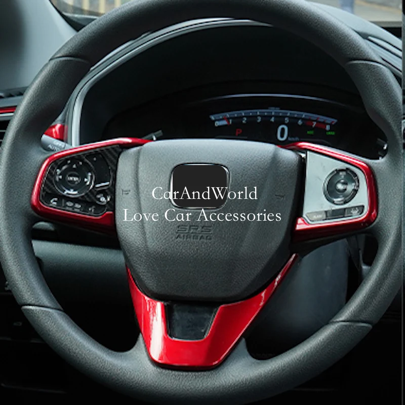 Car Red Interior Steering Wheel Middle Console Gear Shift Frame Trims Cover Exterior Accessories For Honda CR-V 2017-2021