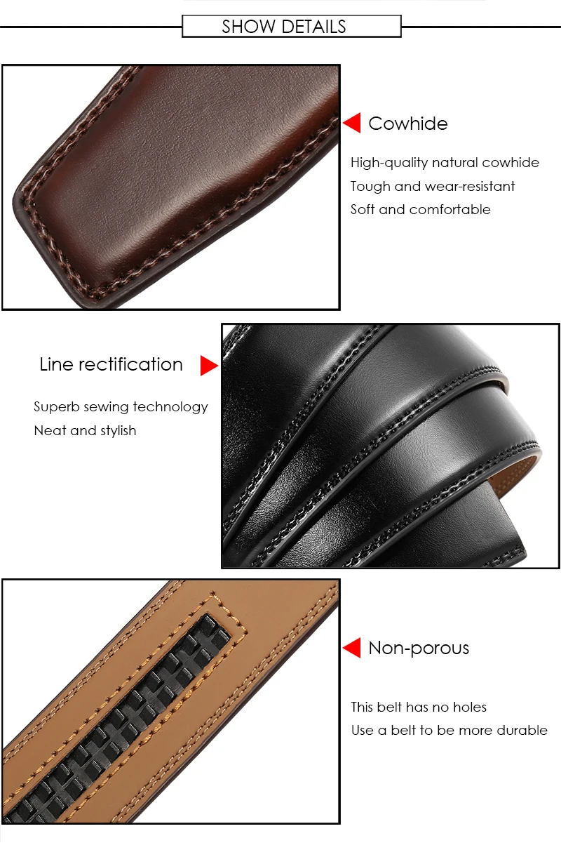 VATLTY 100 cm-130 cm Ledergürtel für Herren, Legierung, automatische Schnalle, silberner Gürtel, männlich, 31 mm, nicht poröses Rindsleder, Boss, braune Gürtelgürtel – Detail 5