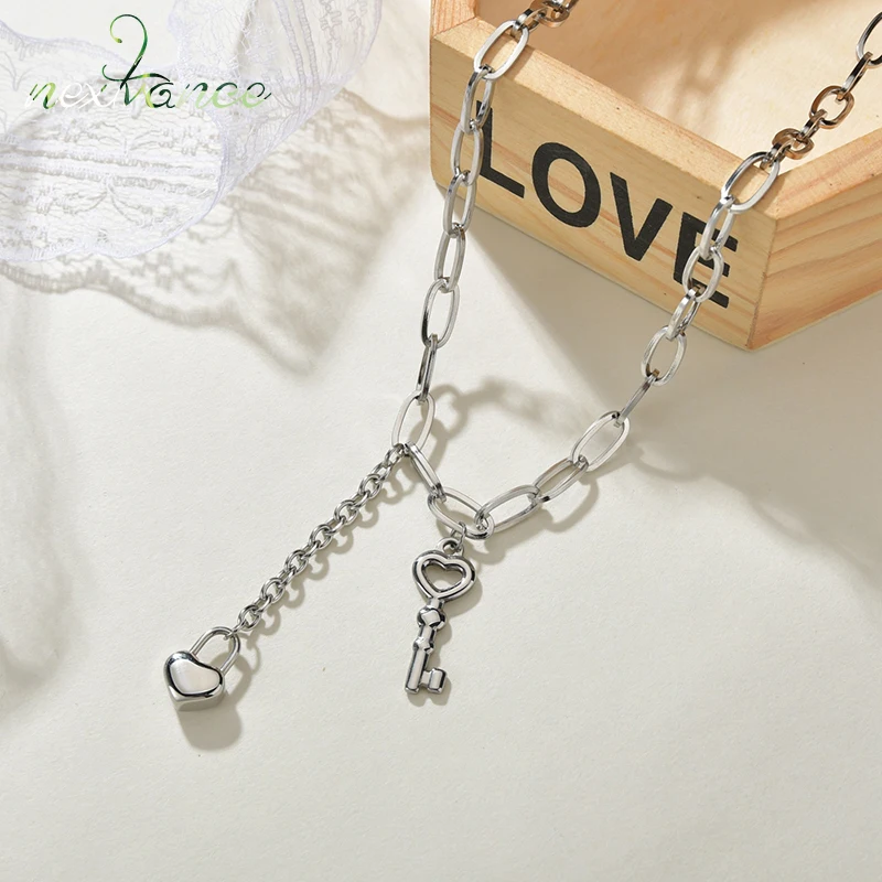 Nextvance Fashion Lock Key Pendant Necklace Stainless Steel Necklace Women Girl Boyfriend Lover Couple Gift Party Daily