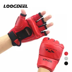 LOOGDEEL Half Finger Boxing Gloves PU Leather MMA Fighting Kick Boxing Gloves Kids Men Karate Muay Thai Training Workout Gloves