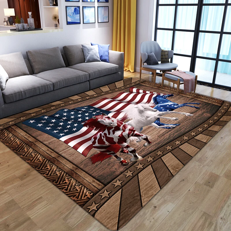 

Galloping horse Carpets for home Living Room Flannel 3D National flag print carpet Bedside sofa big Area Rug Play Mat floor mats