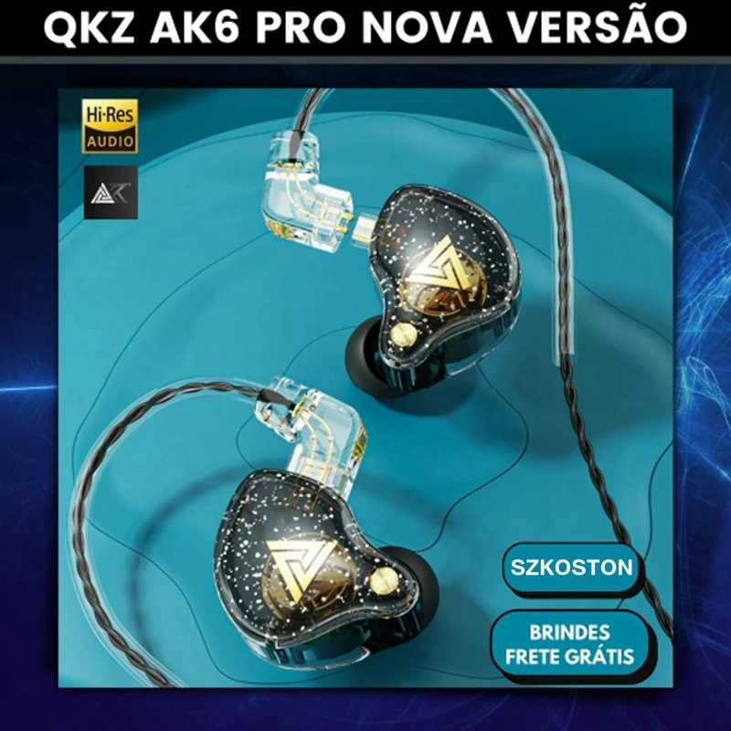 QKZ AK6 Pro Wired Headphones with Microphone Copper Driver HiFi Earphone Musician Detachable Cable Stereo Headset Gamer fone