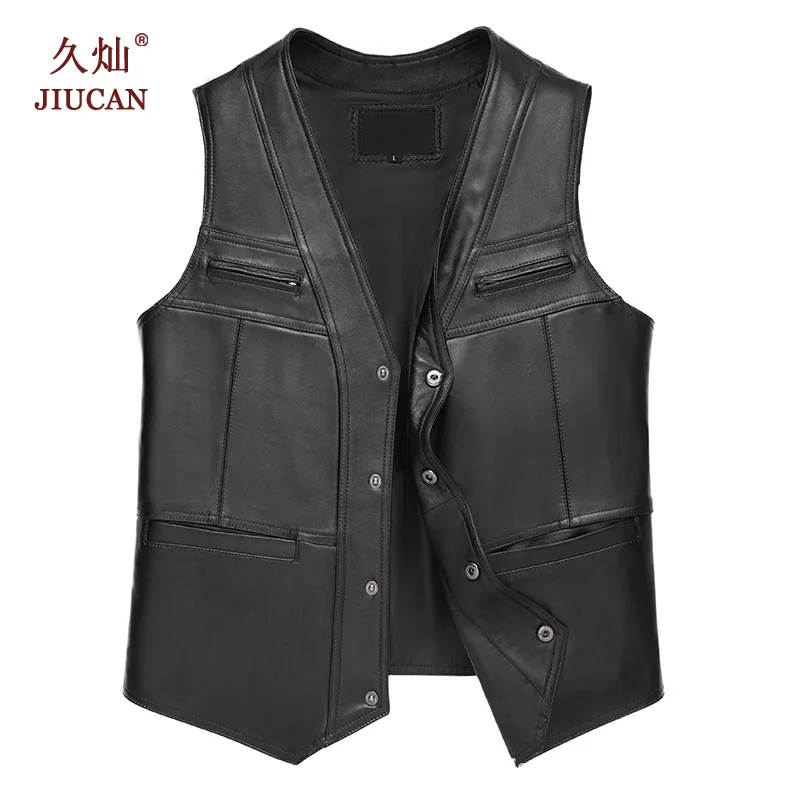 

2024 Men's Genuine Leather V-neck Vest Autumn Sheepskin Thick Warm Vest