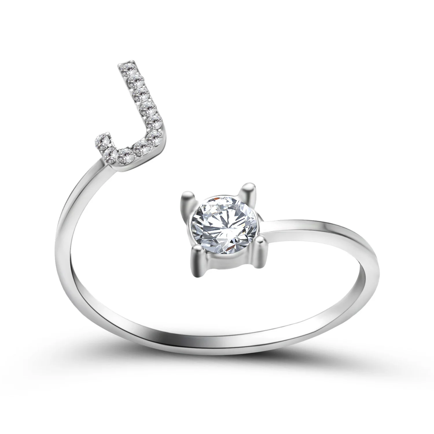Kreative A-Z Alphabet 26 Brief Ringe Personlity Initial Name Offene Ringe Silber Farbe Strass Finger Ring Partei Schmuck Geschenk – Detail 11