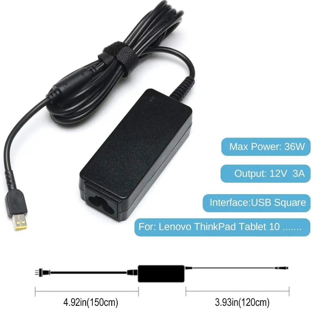 12V 3A small square port New 36W AC Adapter Charger For Lenovo ThinkPad Tablet 10 series Helix 1 2