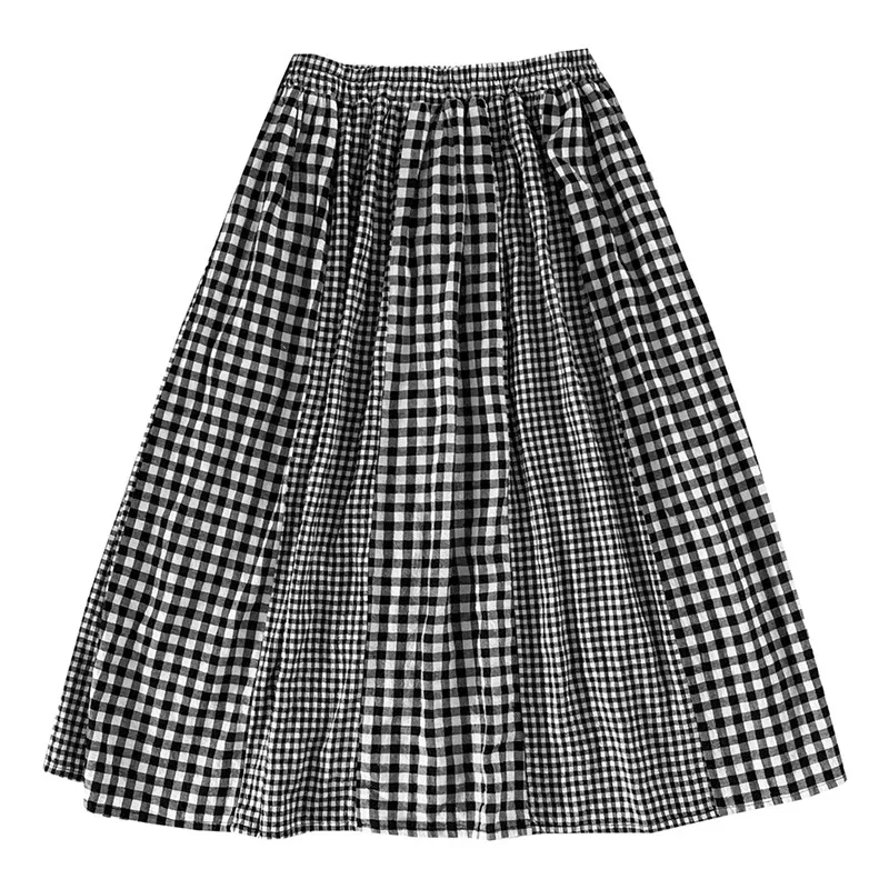 Japanese Retro Long Pleated Skirt Women Black White Plaid 2020 Autumn High Waist Vintage Teen Girls Cute Kawaii Midi Skirts