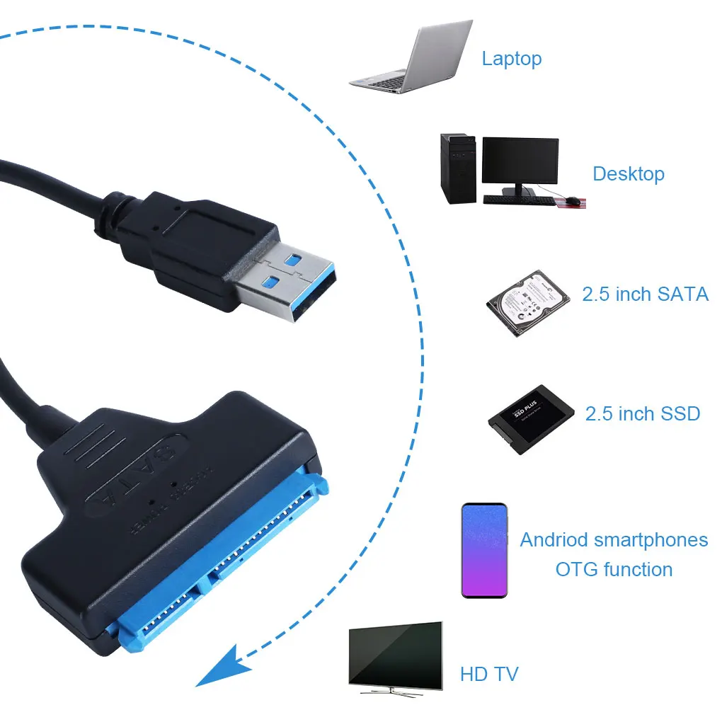 Usb 3.0 sata 3 cabo sata para usb 3.0 adaptador até 6 gbps suporte para 2.5 Polegada externo ssd hdd disco rígido 22 pinos cabo sata iii