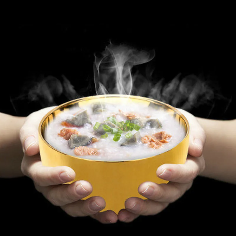 11/14cm 304 Stainless Steel Bowl Gold ChildrenThick Double-layer Heat-prevention Bowl Ramen Ice Cream Fruit Soup Noodle Bowl