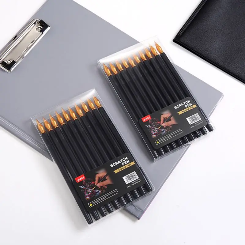 10 Chiếc Xước Tranh Bút Đa Năng Di Động Stylus Nghệ Thuật Sơn Tô Màu Bút Nét Phẳng 2 Đầu Ra Kép acraping Bàn Chải