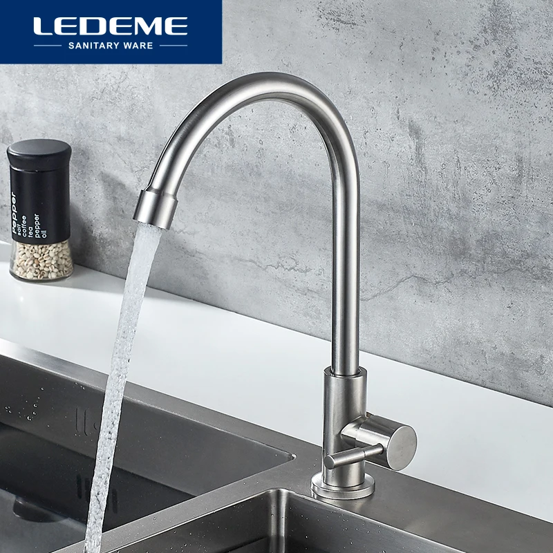 LEDEME Kitchen Faucet 360 Rotate Mixer Faucet for Kitchen Design Single Cold Deck Mounted Crane Sinks Faucets L74195