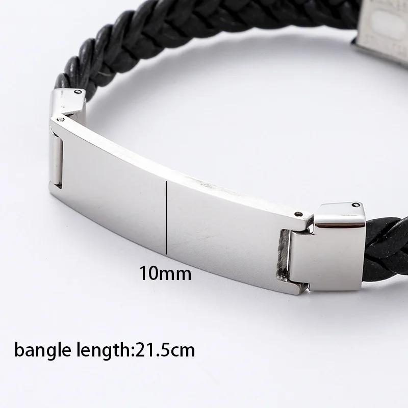 Stainless Steel Blank ID Tags Leather Bangles For Engrave Leather Braid Bracelet With Metal Plate Wholesale 50pcs