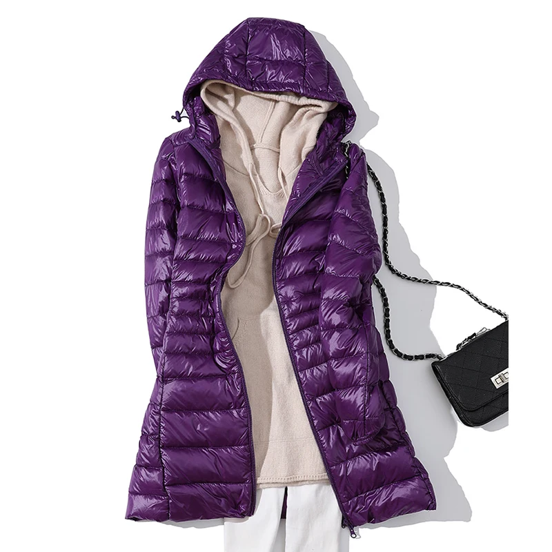 Chaquetas de plumas de pato ultraligeras para mujer, Parka con capucha portátil, abrigo a prueba de viento, prendas de vestir, 0-10 ℃, 6XL, 7XL,