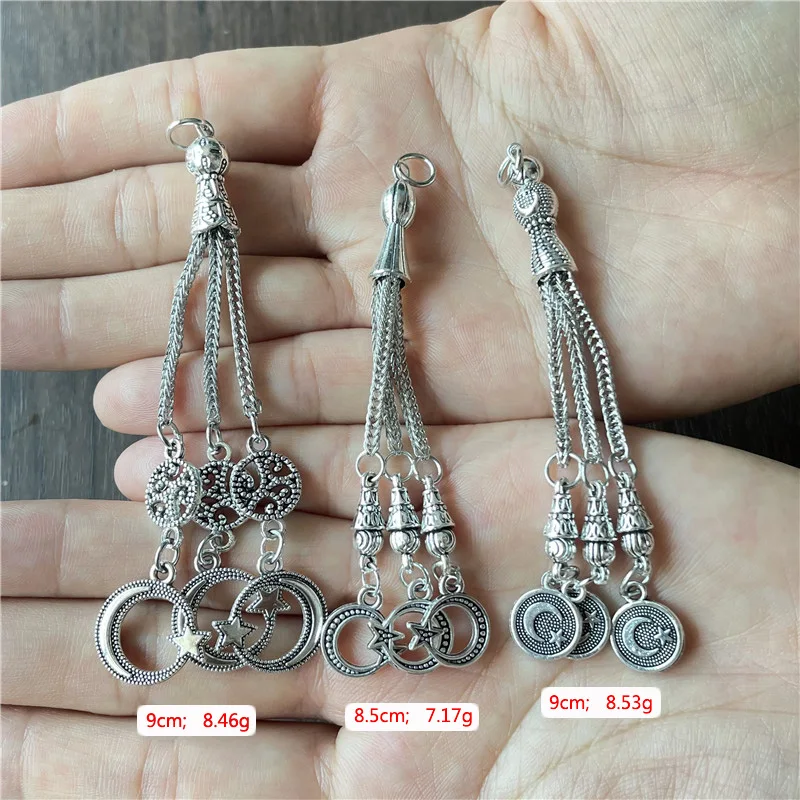 JunKang Alloy DIY Craft Making Leaf Moon Star Tassel Pendant Muslim Islamic 33 Rosary Jewelry Accessories Connector