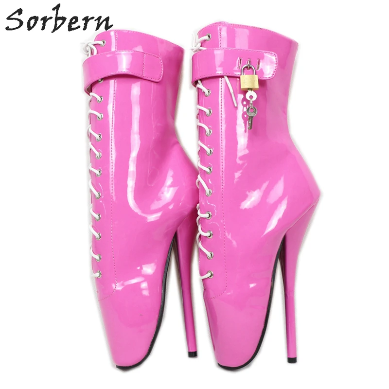 Sorbern Hot Pink Ballet Boots High Heels 7 Inch Stilettos Pole Dancer Crossdresser Shoe Cosplay Toe Painful Booties Lockable