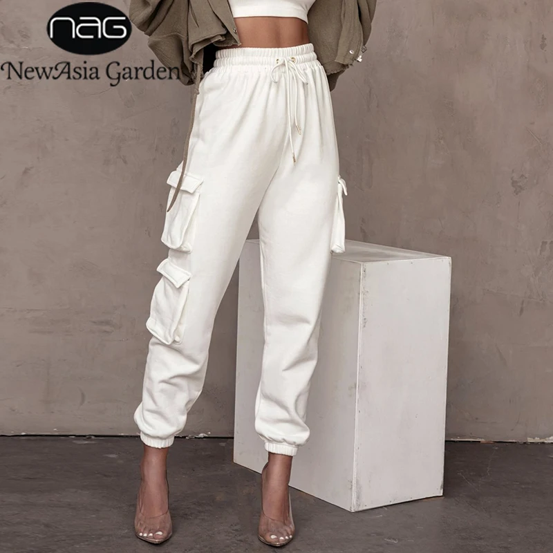 NewAsia Sweatpants Women Winter Chic Pocket Cotton High Waisted Solid Color Casual Joggers Black Streetwear Trousers 2020 New