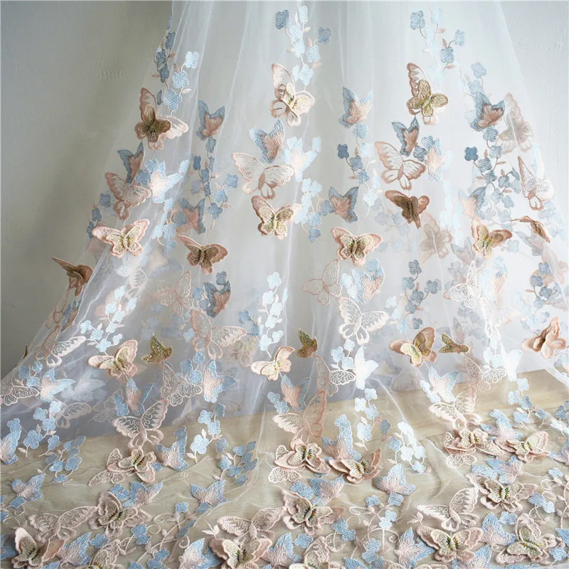 Butterfly embroidery mesh fabric embroidery 3D flower water-soluble lace skirt dress wedding dress fabric