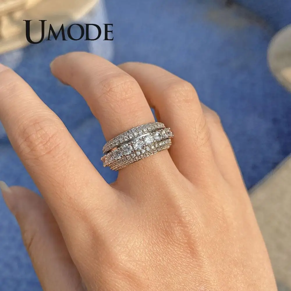 UMODE Rotatable Rings for Women Trendy Zircon Finger Rings Wedding Rings Femme Luxury Engagement Jewelry Drop Shipping UR0573