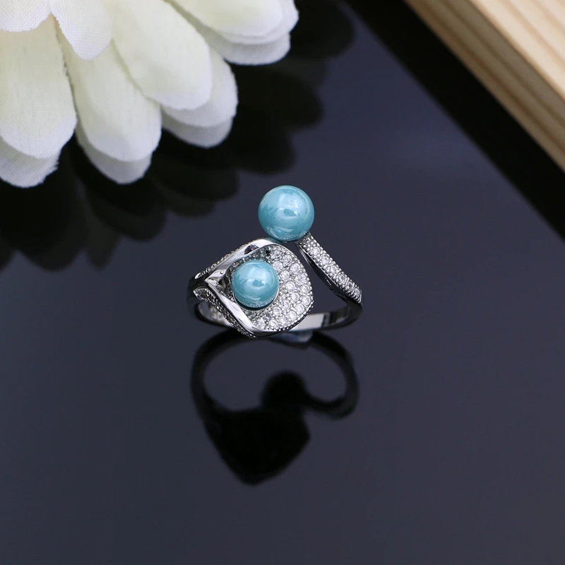 Blue Pearls Horn 925 Sterling Silver Bridal Jewelry Sets  For Women Earrings With Stone Plant Design Ring Bracelet/Necklace Set