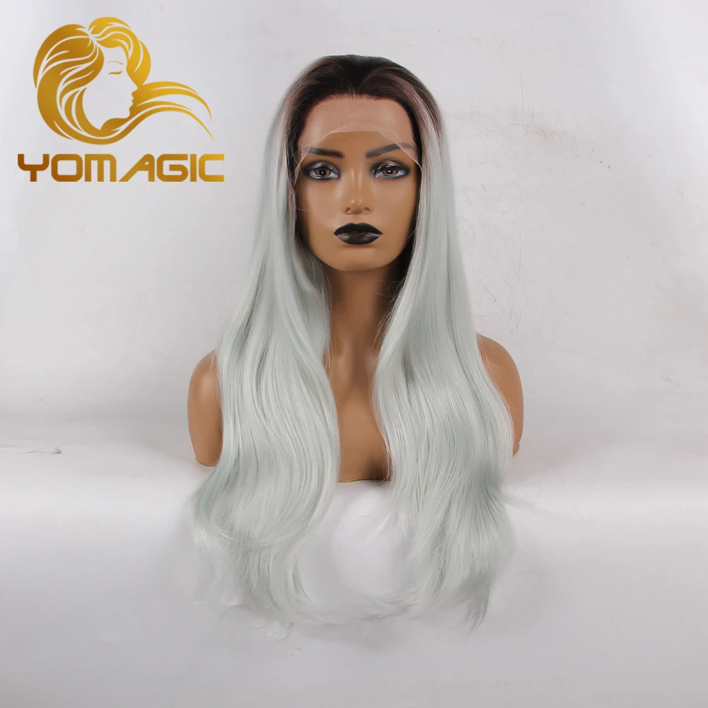 

Yomagic Ombre Gray Color Synthetic Hair Lace Front Wigs for Women Natural Hairline For Cosplay Glueless Lace Wigs