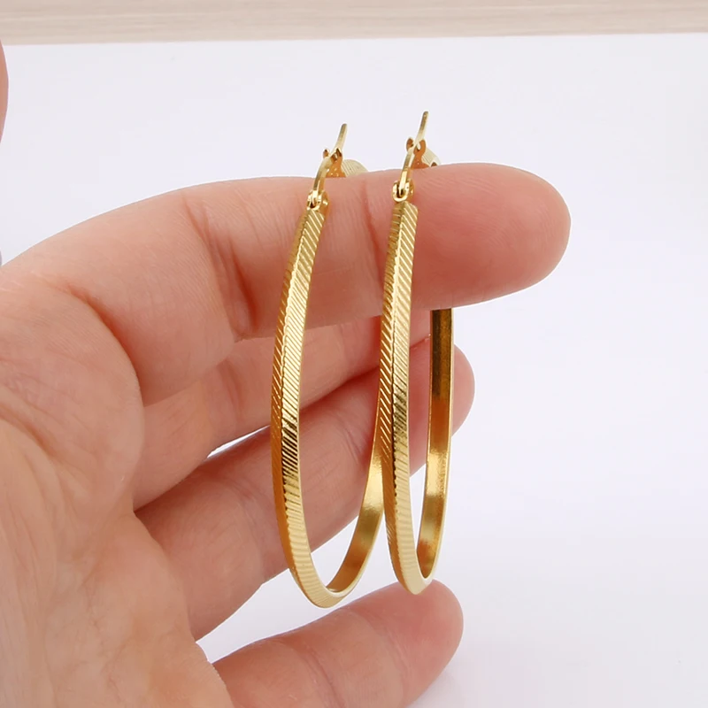 Gold Color Stainless Steel Big Hoop Earring for Women Thread Good Quality  Wholesale Ear Accessories  Fashion  Jewelry Hot E0156