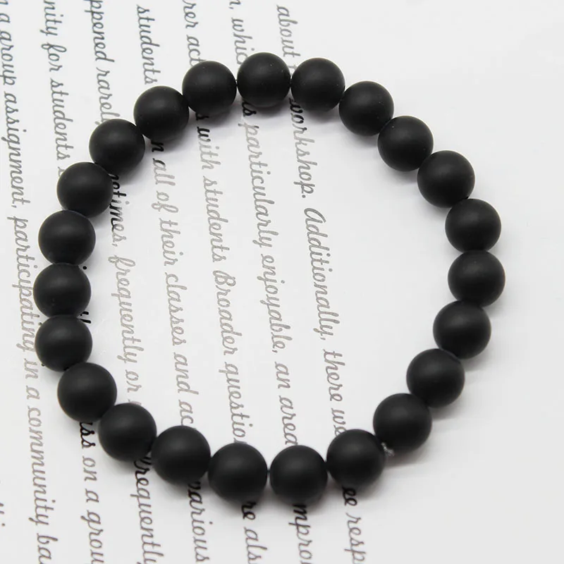 Natural Beaded Bracelet Women Men 4/6/8/10/12mm Natural Stone Matte Black Onyx Healing Beads Stretch Charm Yoga Women Jewelry