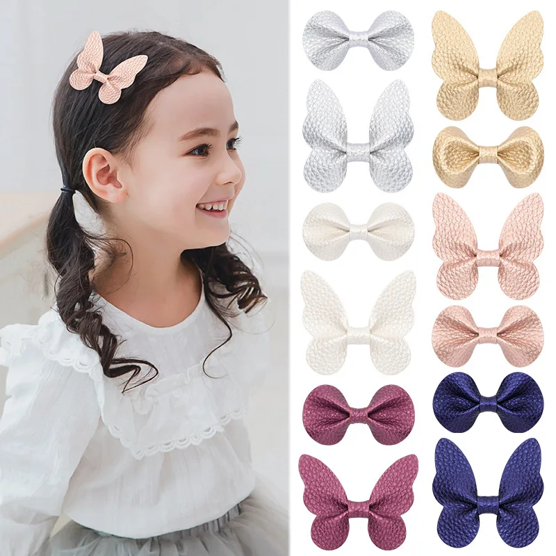 

60pc/lot 2inch Faux PU Leather Hair Bow Hair Clips,Boutique Butterfly Bows Hairpins for Kids Girls Gift Party Hair Accessories