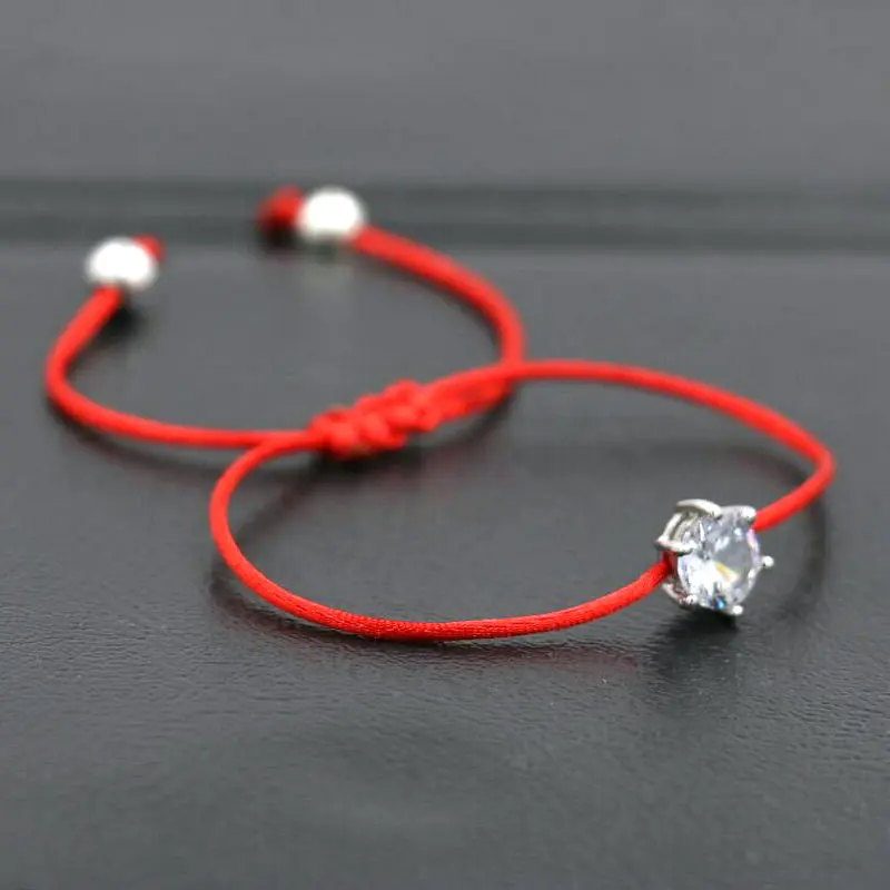 BPPCCR 2pcs/set Trendy Shiny Crystal Red Rope String Braid Bracelets For Women Silver Color Lucky Chakra Lovers Jewelry Pulsears