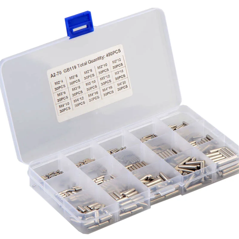 450 Stks/set M2 M3 M4 304 Roestvrijstalen Din6325 Cilindrische Pin Lokalisatie Pluggen Combinatie Set Massieve Cilinder Pin Bevestigingsset