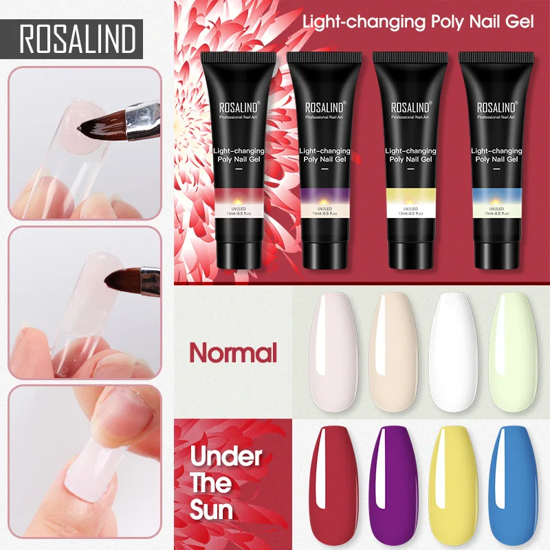 

ROSALIND Poly Nail Gel Polish Light-Changing Builder Extension UV Gel Semi Permanent False Nail Tip Manicure Set Nail Art