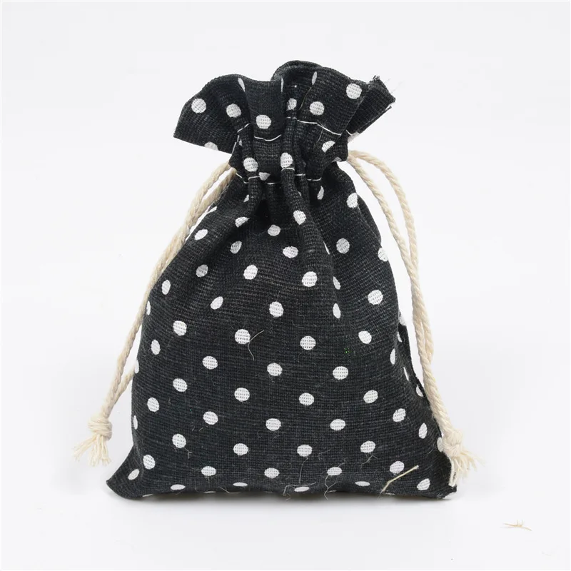 10pcs dot Pattern Jute Bag Sack Cotton Bag Drawstring Christmas Gift Bags for Gift Packaging Bags Wedding Party Pouches 10x14cm