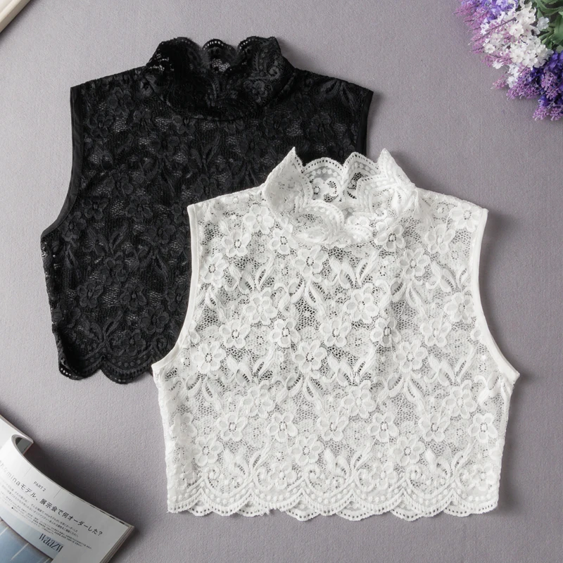 V Neck Black Fake Collar Lace Women Fake Half Shirt Stand Detachable White False Collars Woman Neckwear Clothing Accessories