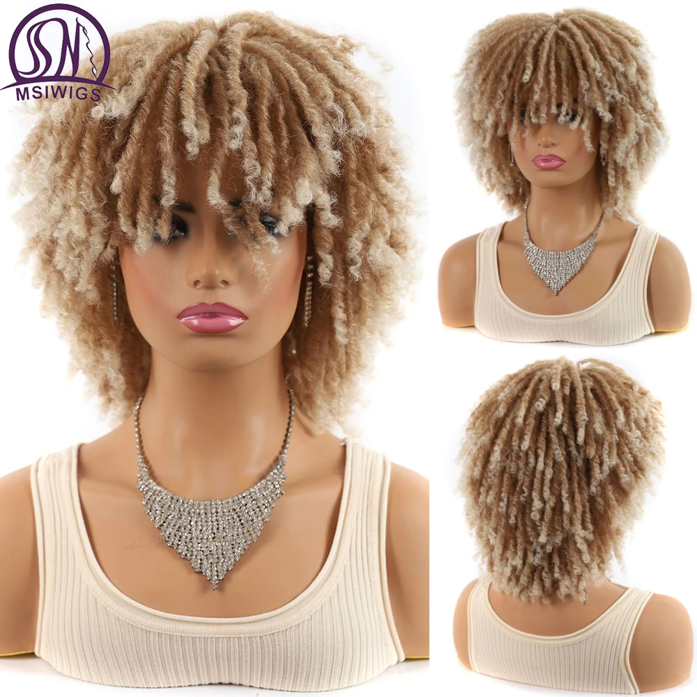 Msiparrucche donna Dreadlock ricci Faux Locs parrucca torsione corta copricapo a tubo cavo Afro africano