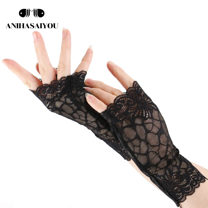 Breathable mesh Sexy lace gloves driving sunscreen UV protection women\'s gloves cover scars fingerless gloves  -1152