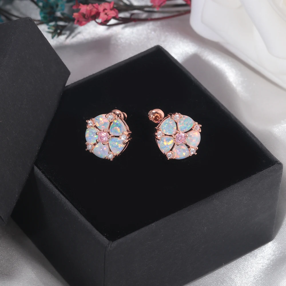 CiNily Rose Gold Fire Opal Plated for Girls Exquisite Zircon Flower Stud Earrings for girls Jewelry