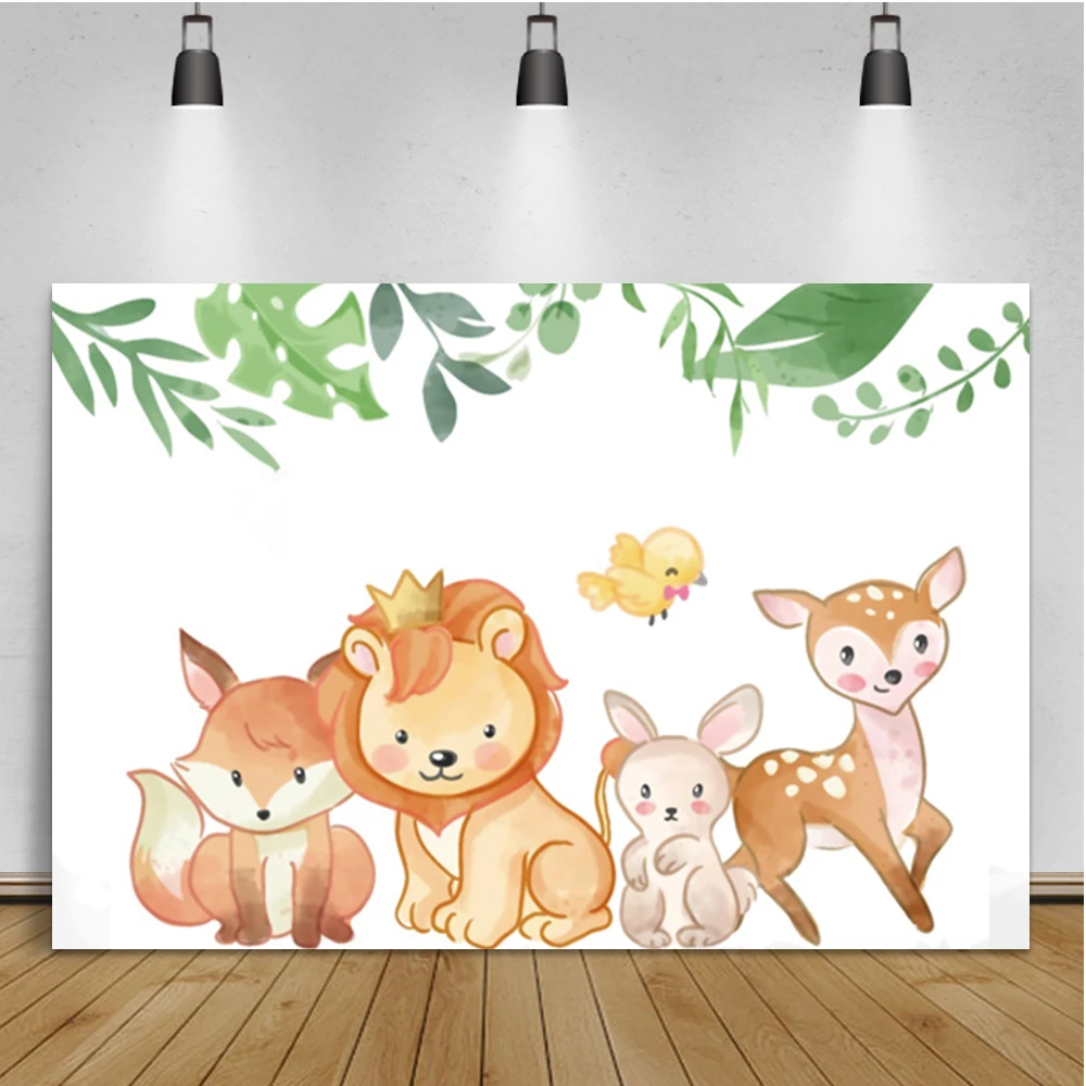 Laeacco Baby Birthday Cartoon Background Animal Safari Party Custom Photographic Photo Backdrop For Photo Studio Photozone  Prop