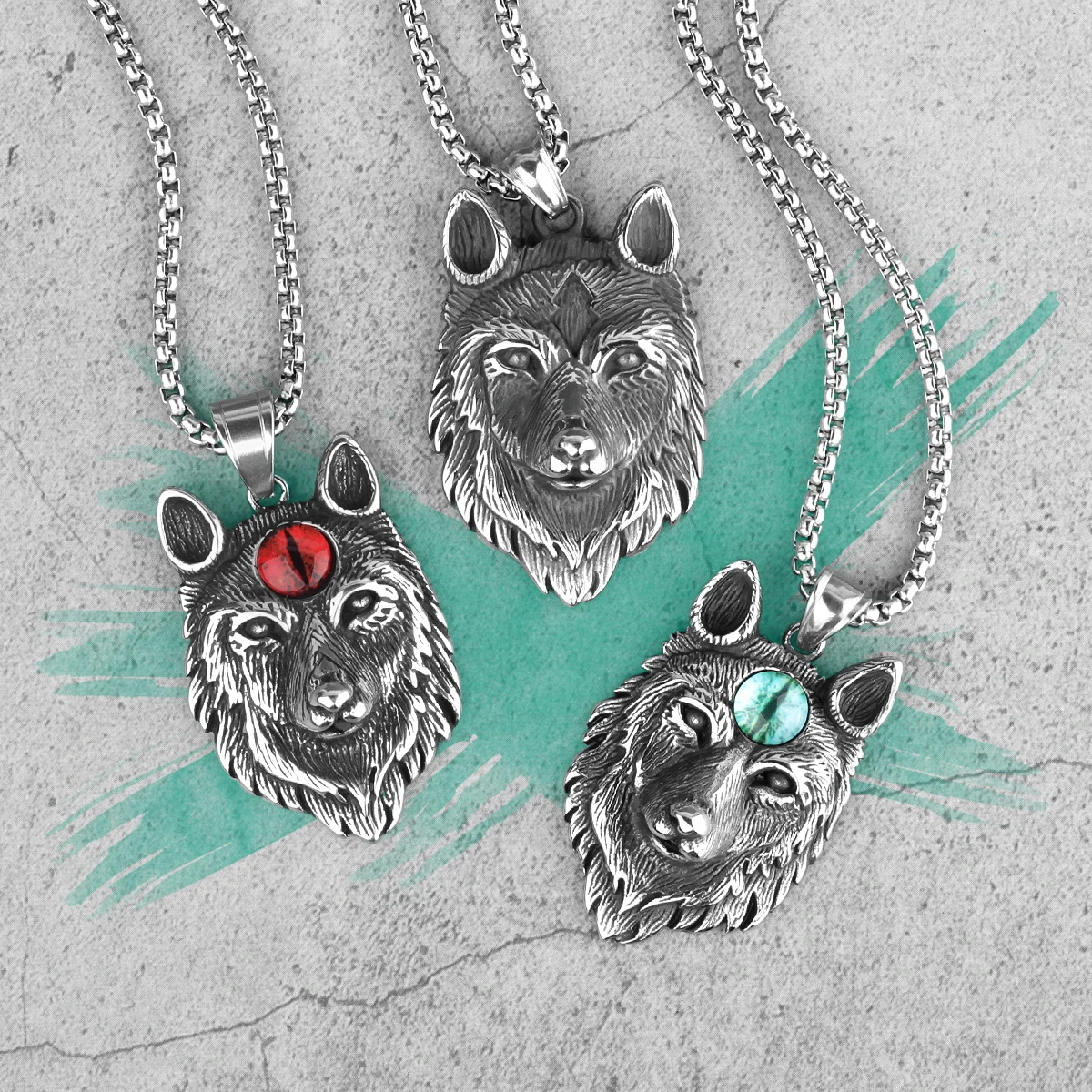 Animal Wolf Red Blue Eye Stainless Steel Men Necklaces Pendants Chain Cool for Boyfriend Male Jewelry Creativity Gift Wholesale