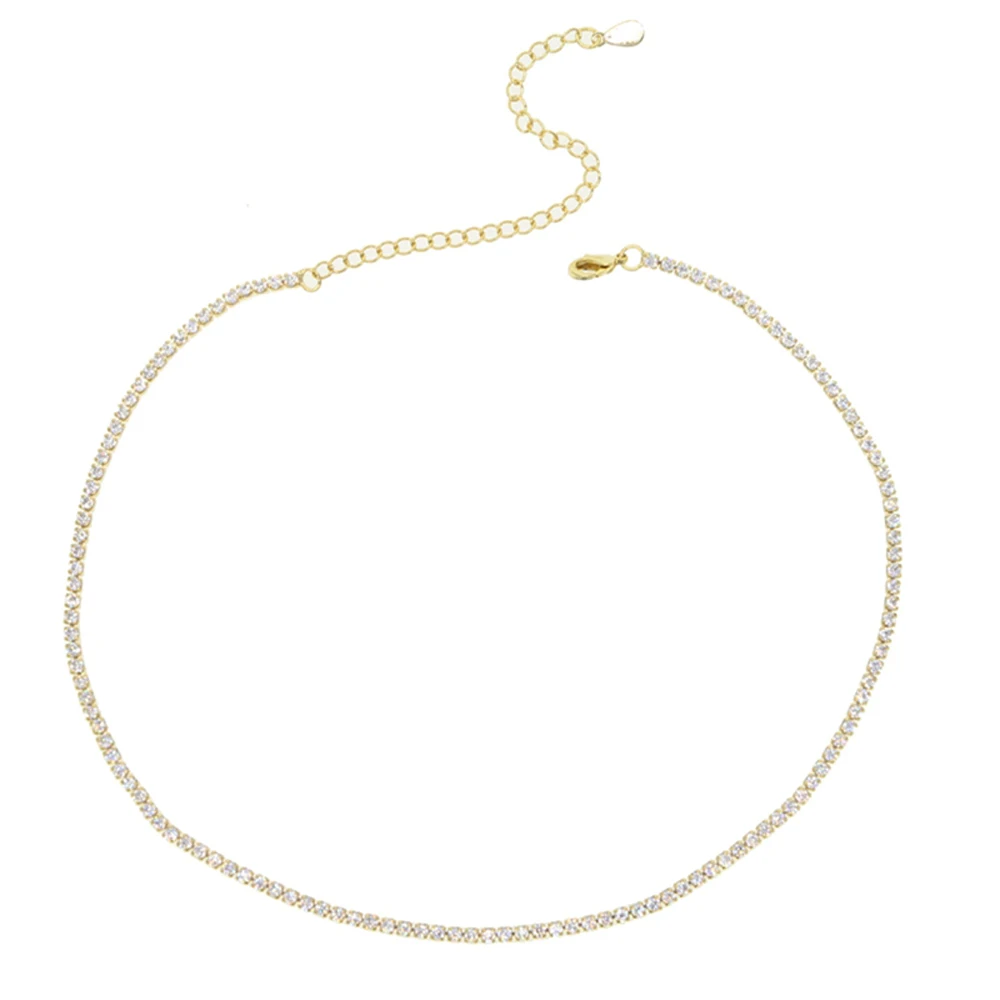 Clear Cz Tennis Chain Choker Ketting Dunne Ketting Goud Kleur Hoge Kwaliteit Vrouwen Lady Fashion Trendy Chockers