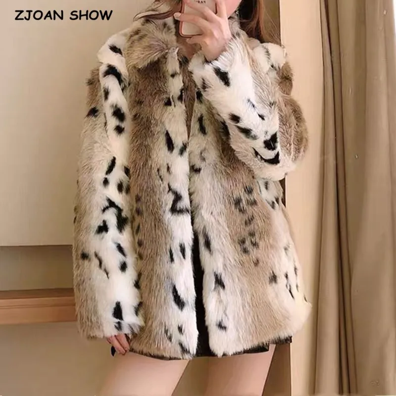 Winter Turn down Collar Lapel Hairy Shaggy Soft Faux Fur Coat Green Women Long Sleeve Furry Fur Warm Jacket Short Outerwear