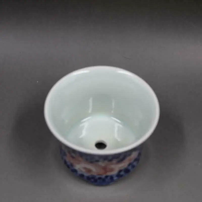 Chinese Blue and White Porcelain Red Dragon Flowerpot Pot 3.6 inch
