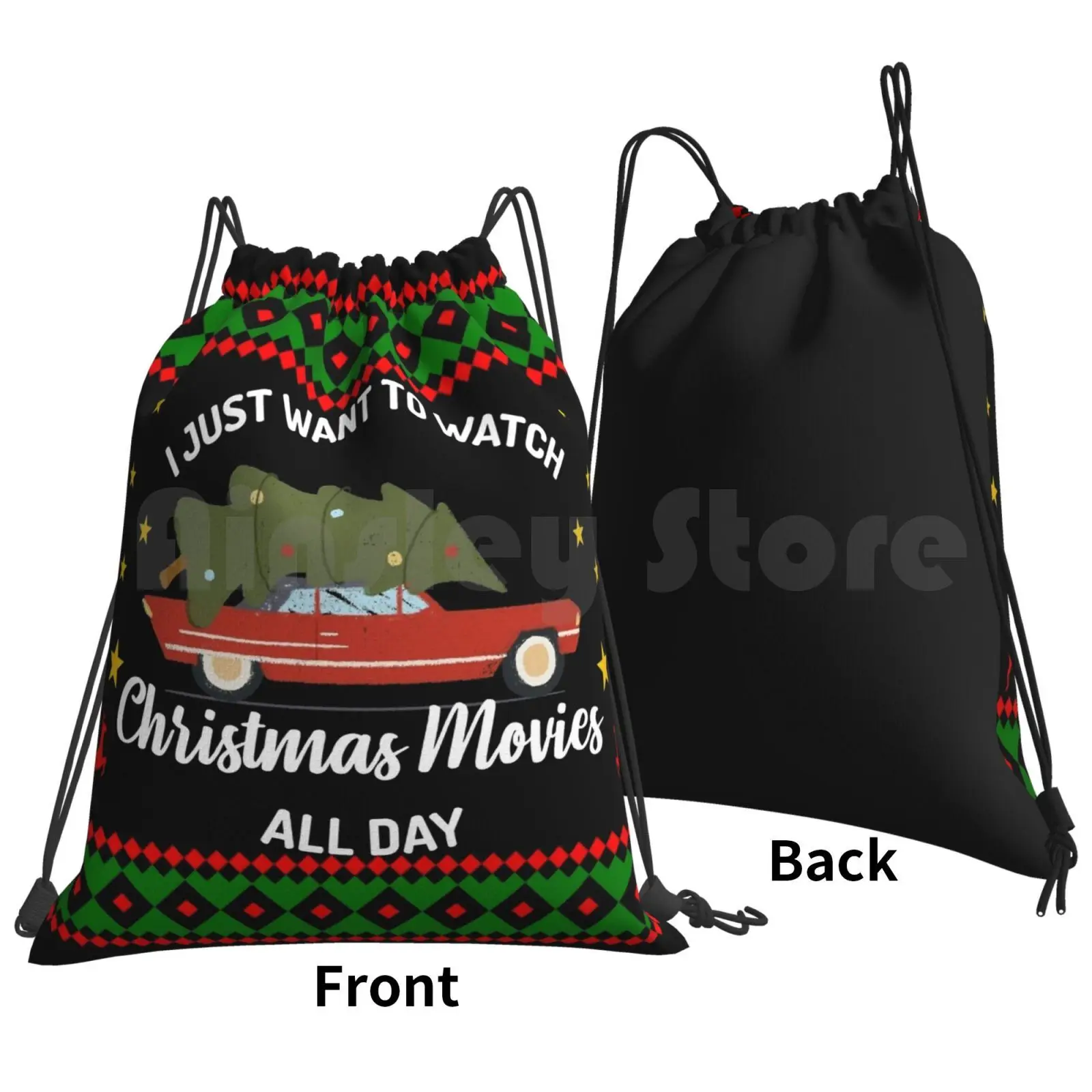 I Just Want To Watch Christmas Movies All Day Backpack Drawstring Bags Gym Bag Waterproof I Just Want To Watch Christmas