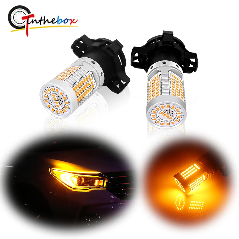 Gtinthebox 2PCS Canbus Amber สีเหลือง PY24W 5200s หลอดไฟ LED สําหรับ BMW Land Rover Audi ด้านหน้าเลี้ยวไฟสัญญาณ 12V (ไม่มี Hyper Flash)