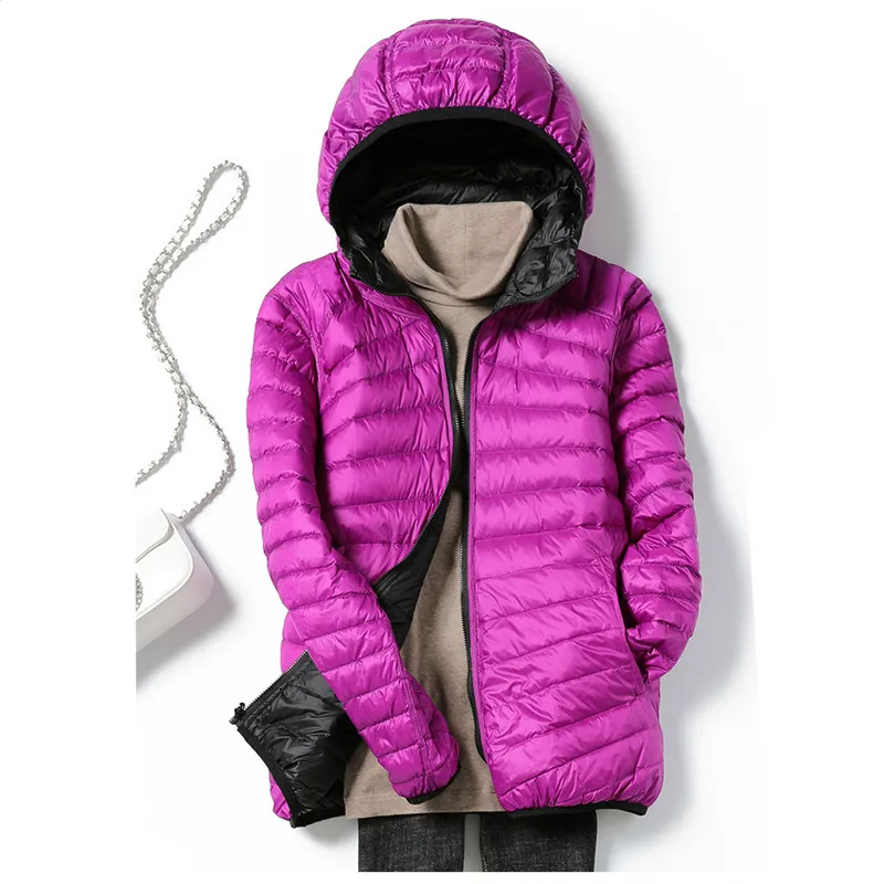 Sanishroly 2022 outono inverno mulher ultra leve pato branco para baixo jaqueta feminina com capuz puffer parkas reversível outwears topos 7xl