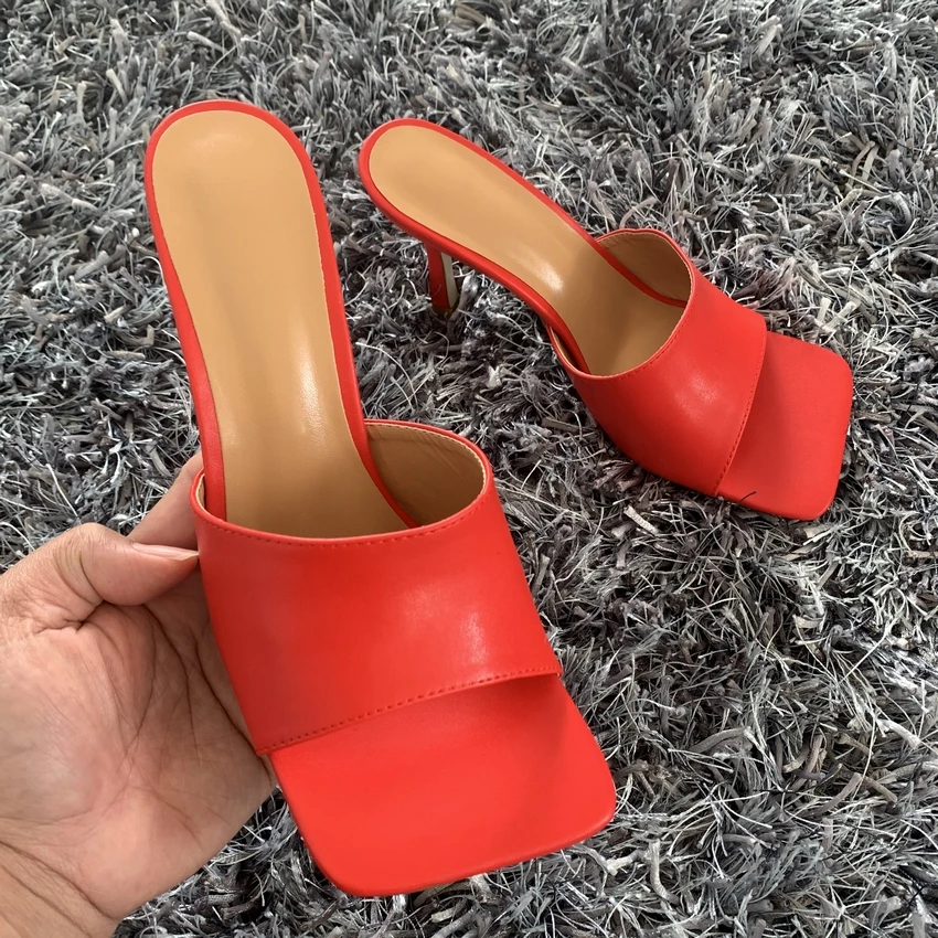 Summer Women Pumps Square Toe High Heel Shoes Ladies Heel Mules Sexy Thin High Heels Sandals Slippers Female Fashion Woman Shoes