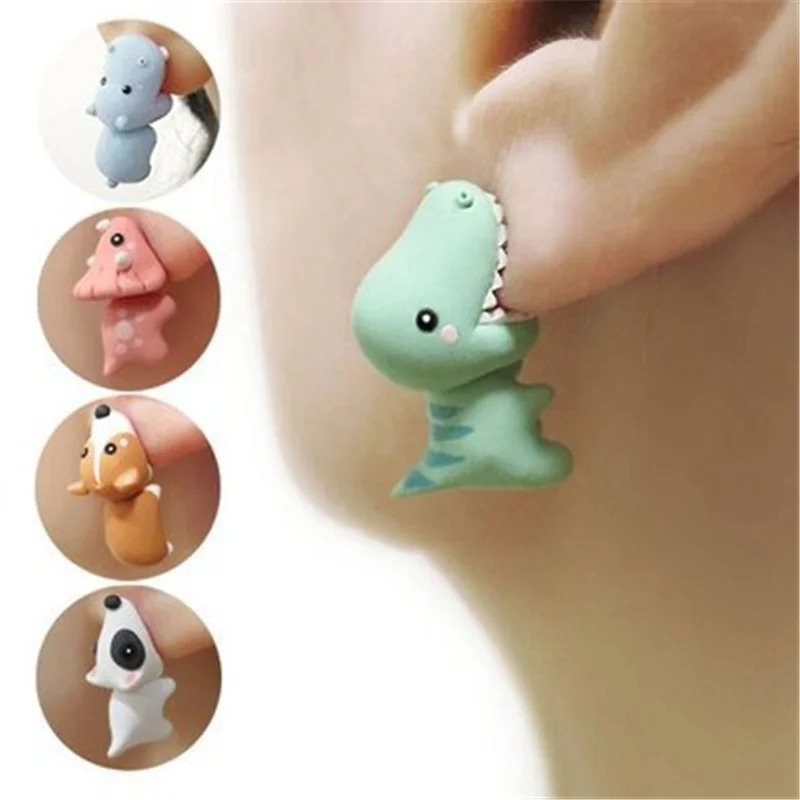 

Trendy And Cute Animal Shape Bite Earring Dinosaur Suitable For Women Cartoon Little Dog Whale Earrings Girl Fun Birthday Gifts