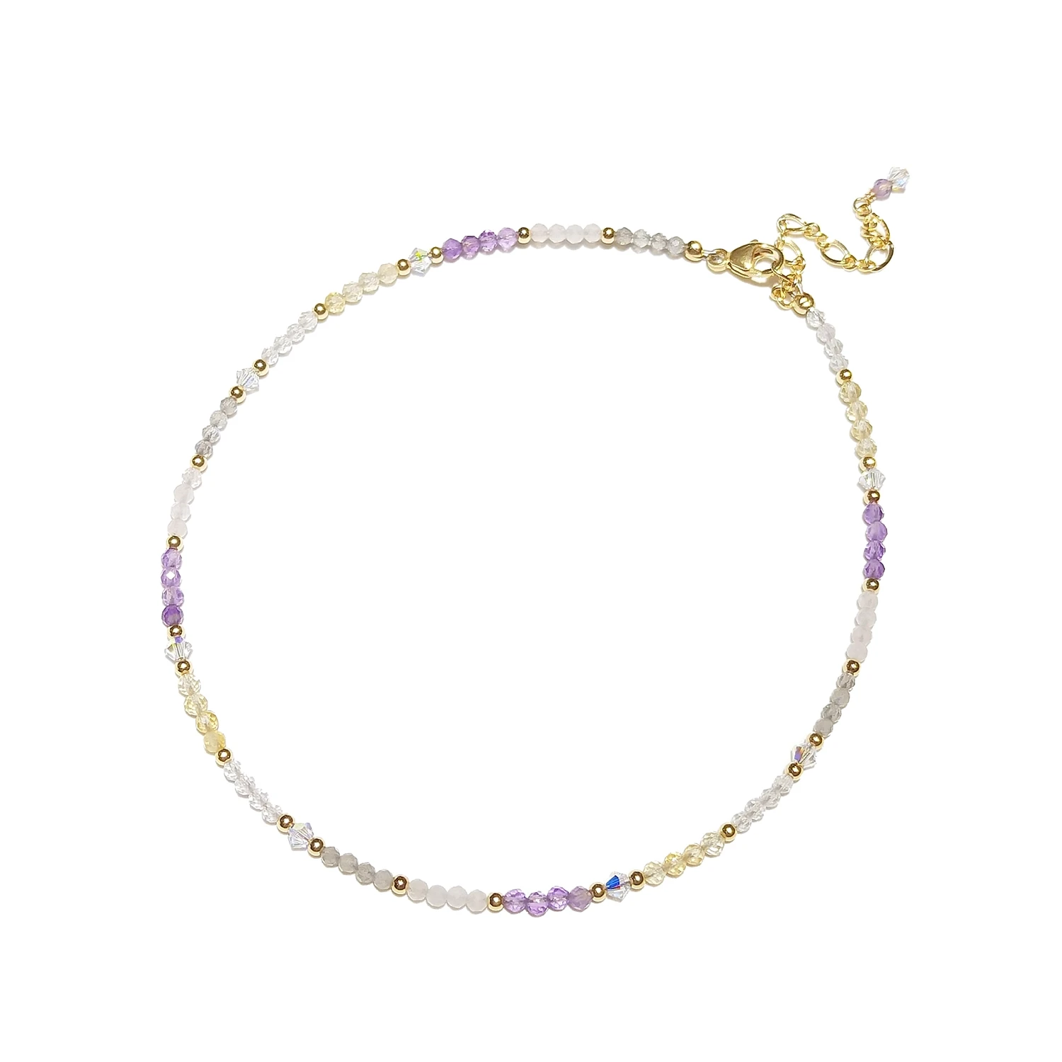 

Lii Ji Amethyst Rose Quartz Citrine Labradorite 14K Gold Filled Beaded Anklet 25+4cm Crystal Handmade Jewelry For Women Gift