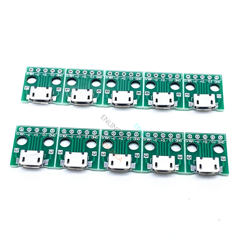 10Pcs MICRO USB To DIP Adapter 5pin Female Connector B Type PCB Converter Breadboard  Switch Board SMT Mother Seat