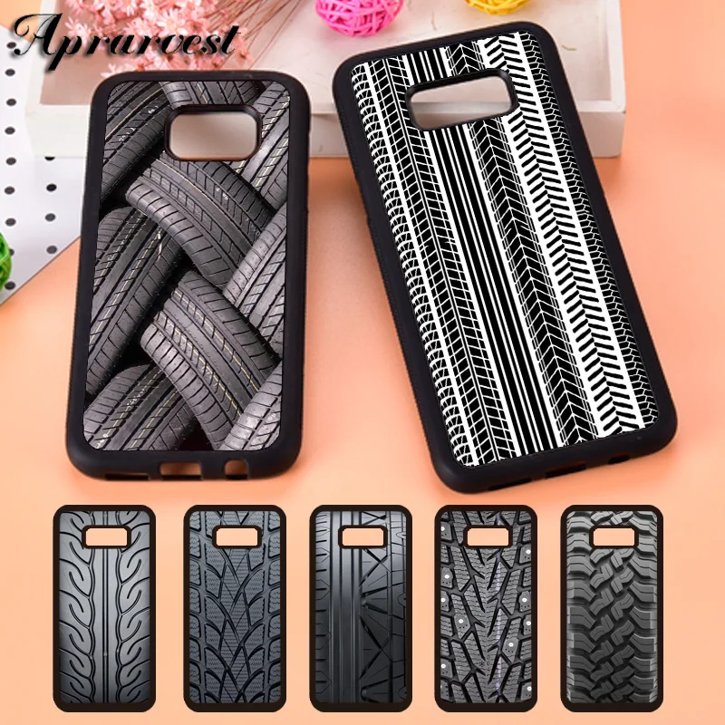 Aprarvest Black Tire Tyre Tread Texture Phone Case Cover For Samsung Galaxy S5 S6 S7 edge S8 S9 Plus S10 lite S10E Note 5 8 9 10