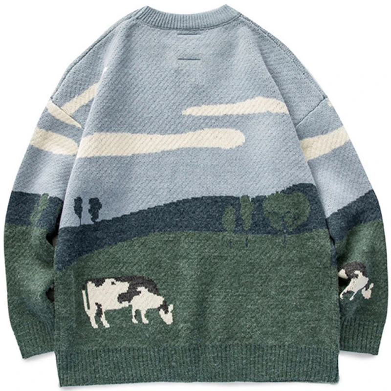 2021 Men Cows Vintage Winter Warm Daily Knitwear Pullover Male Korean Fashions O-Neck Sweater Women Casual Harajuku Clothes