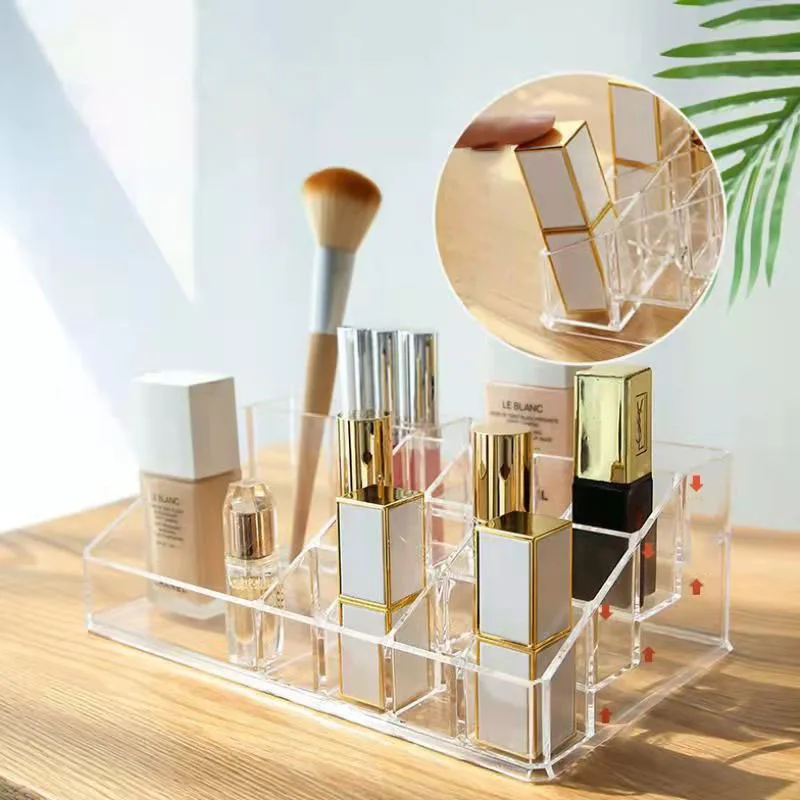 Acrylic Jewelry Organizers Box Earrings Ring Necklace Beige Velvet Storage Case Lipstick Makeup Organizer Display Stand Holder