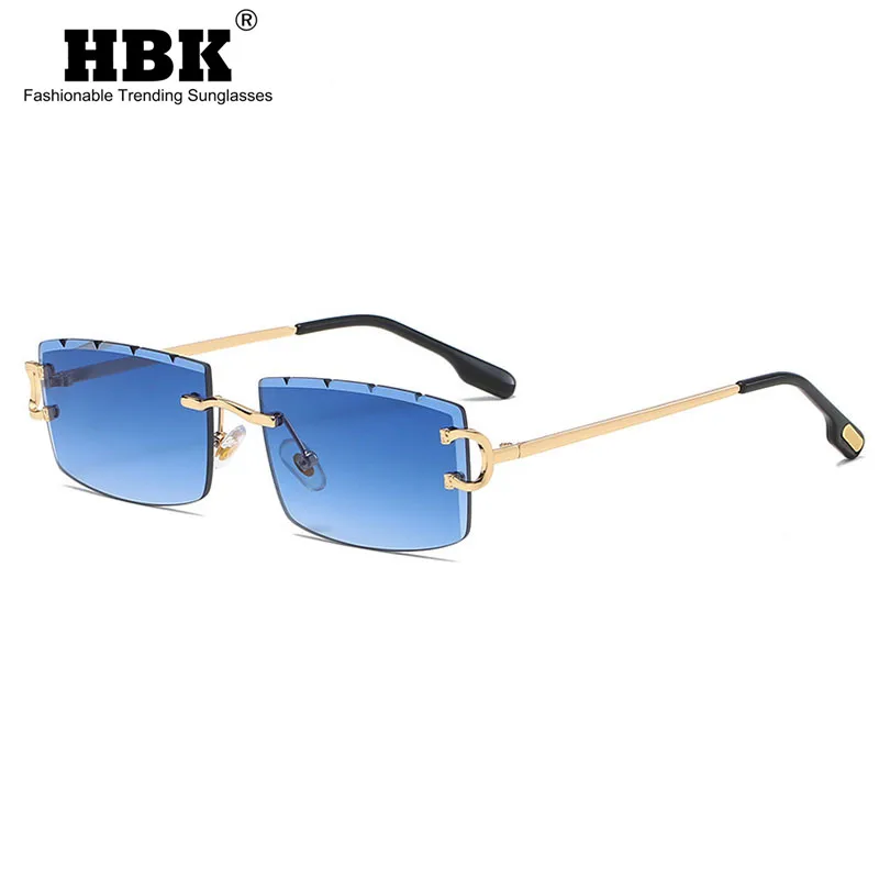 

HBK Blue Rectangular Sunglasses Men Rimless Metal Fashion Square Sun Glasses for Women Gradient Lens Frameless 2022 UV400